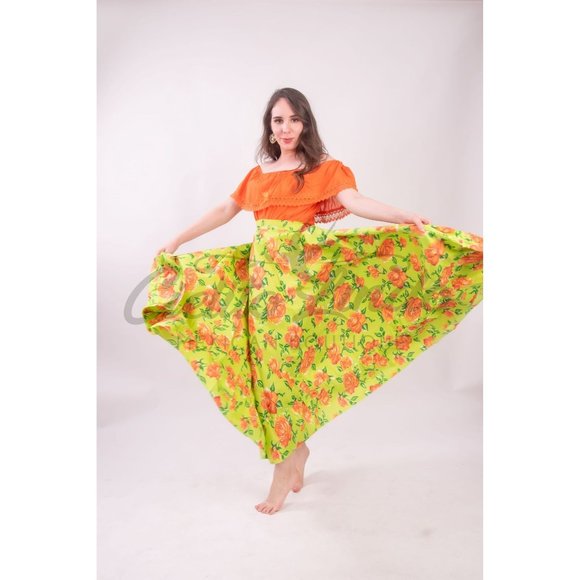 Cielito Lindo Skirts Mexican Folklorico Practice Skirt Floral Green Poshmark